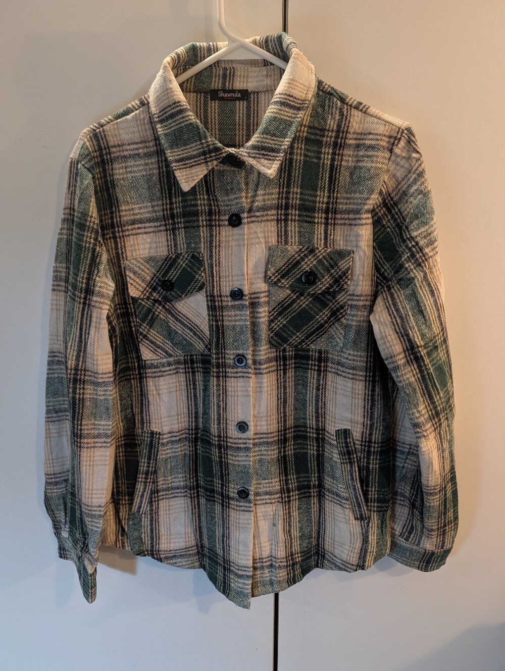 Shawnda Woman's Small Green Plaid Button-Up Jacket